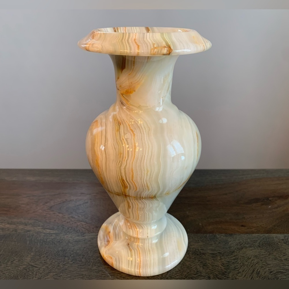 Onyx Vase Classic Shape Vintage Beige Honey Green Brown Heavy